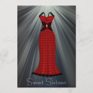 Rot-schwarzes Kleid Sweet 16 Party Einladung