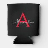 Rot-schwarzes Skript Mädchen-Monogramm-Name Dosenkühler (Vorderseite)