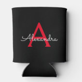 Rot-schwarzes Skript Mädchen-Monogramm-Name Dosenkühler (Rückseite)