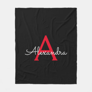 Rot-Schwarzes Skript Mädchen-Monogramm-Name Fleecedecke