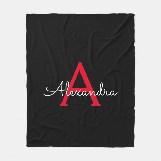 Rot-Schwarzes Skript Mädchen-Monogramm-Name Fleecedecke (Vorderseite)
