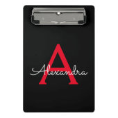 Rot-Schwarzes Skript Mädchen-Monogramm-Name Mini Klemmbrett (Vorderseite)