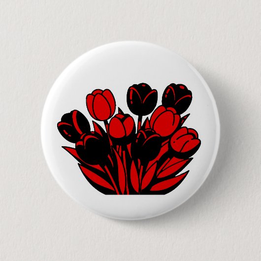 Rot-Schwarzes Tulpenbouquet Button (Vorderseite)