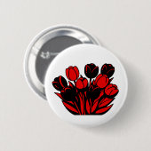 Rot-Schwarzes Tulpenbouquet Button (Vorne & Hinten)