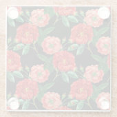 Rot-Schwarzes Vintage-Rosenmuster Glasuntersetzer (Rückseite)