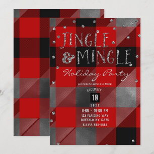 Rot Silber Büffel Karo Jingle & Mingle Holiday Einladung