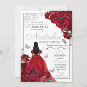 Rot & Silber Floral Quinceanera Geburtstag Einladu Einladung (Vorderseite)