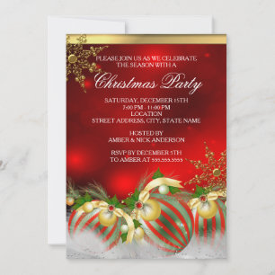 Rot Silber Gold Holly Kugeln Weihnachtsfeier 3 Einladung