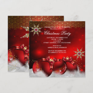 Rot Silber Gold Holly-Kugeln Weihnachtsfeier new4 Einladung
