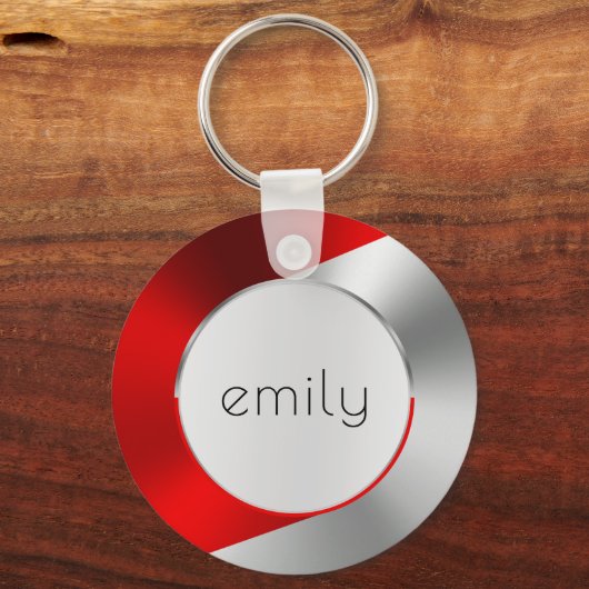 Rot & Silber Modernes geometrisches Design Schlüsselanhänger (Rückseite)
