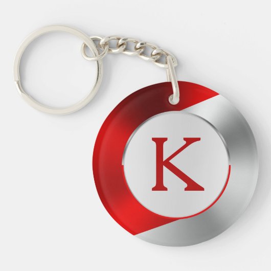 Rot & Silber Modernes geometrisches Design Schlüsselanhänger (Vorderseite)