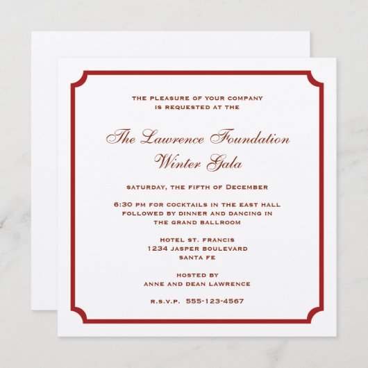 Rot-Silber-Quadrat Firmenfeiertag Einladung (Vorne/Hinten)