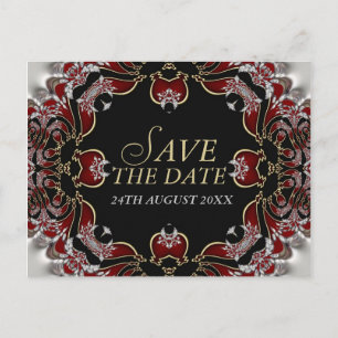 Rot+Silber Satin Save-the-Date-Postkarte Ankündigungspostkarte