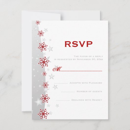 Rot-Silber-Schneeflocken-Hochzeit RSVP (Vorderseite)