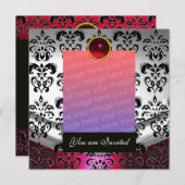 ROT SILBER, SCHWARZ-DAMASK-FOTO-VORLAGENMONOGRAMM EINLADUNG (Vorne/Hinten)