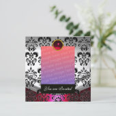 ROT SILBER, SCHWARZ-DAMASK-FOTO-VORLAGENMONOGRAMM EINLADUNG (Stehend Vorderseite)