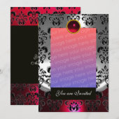 ROT SILBER, SCHWARZ-DAMASK-FOTO-VORLAGENMONOGRAMM EINLADUNG (Vorne/Hinten)