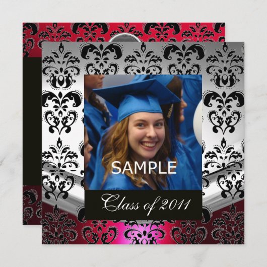 ROT SILBER, SCHWARZE DAMASK ABSCHLUSS MONOGRAMM ANKÜNDIGUNG (Vorne/Hinten)