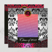 ROT SILBER, SCHWARZE DAMASK ABSCHLUSS MONOGRAMM ANKÜNDIGUNG (Vorne/Hinten)