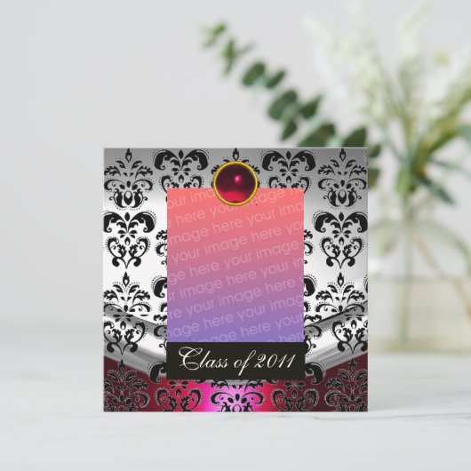 ROT SILBER, SCHWARZE DAMASK ABSCHLUSS MONOGRAMM ANKÜNDIGUNG (Stehend Vorderseite)