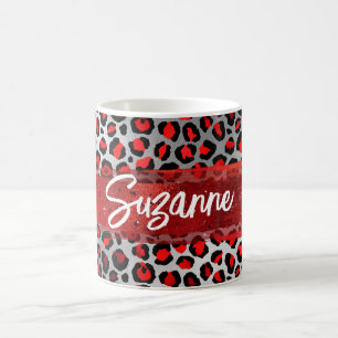 Rot Silber und Schwarz Folie Leopard Pinselstriche Kaffeetasse