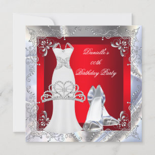 Rot Silber Weiß Kleid High Heel Schuhe Tiara Einladung