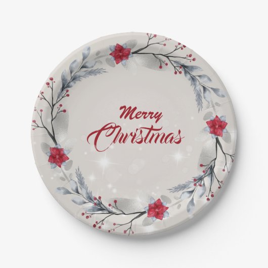 Rot, Silberfrohe Weihnachtswüste Pappteller (Vorderseite)