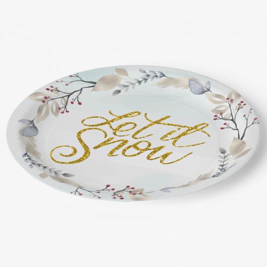 Rot, Silberfrohe Weihnachtswüste Pappteller (Schrägansicht)