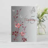 Rot, silberne Blumen u. Einladung der (Stehend Vorderseite)