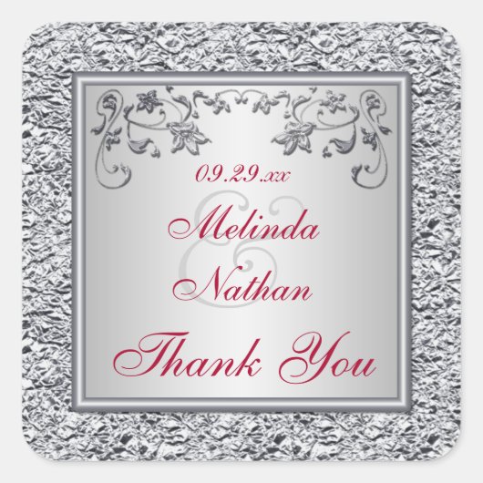 Rot, silberne IMITATE Aufkleber mit floraler Gastg (Vorderseite)