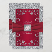 Rot, silberne IMITATE für die Einladung zur Hochze (Vorne/Hinten)