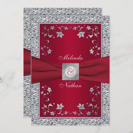 Rot, silberne IMITATE für die Einladung zur Hochze (Vorne/Hinten)