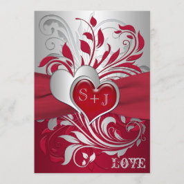 Rot, silberne Rollen, Herzen, die Einladung