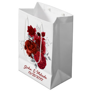 Rot silberne Rose mit Namensdatum Mittlere Geschenktüte
