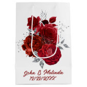 Rot silberne Rose mit Namensdatum Mittlere Geschenktüte (Rückseite)