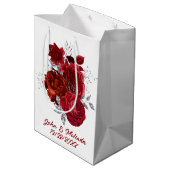 Rot silberne Rose mit Namensdatum Mittlere Geschenktüte (Rückseite Schrägansicht)