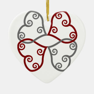 Rot-silbernes Maori-Herzen-Christbaumanhänger Keramikornament