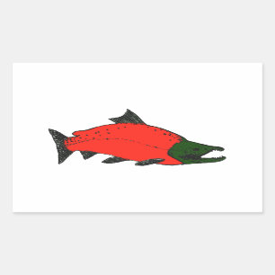 Rot - Sockeye Lachs Kunst Rechteckiger Aufkleber