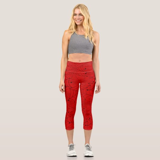 Rot-Spinnenwebsäure Capri Leggings (Vorderseite)