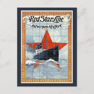 Rot-Star-Line-Belgien Vintage-Plakat Postkarte