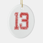 Rot trägt Jerzee Nr. 13 zur Schau Keramik Ornament (Rechts)