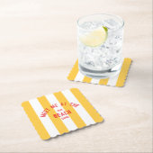 Rot trifft mich am Strand gelben Cabana Streifen Untersetzer (Vor Ort)