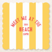 Rot trifft mich am Strand gelben Cabana Streifen Untersetzer (Vorderseite)