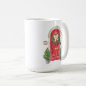Rot-Tür-Topfbäume-Kranz-Aquarell Kaffeetasse (VorderseiteRechts)