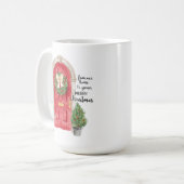 Rot-Tür-Topfbäume-Kranz-Aquarell Kaffeetasse (Vorderseite Links)