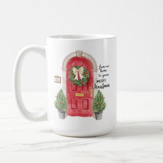 Rot-Tür-Topfbäume-Kranz-Aquarell Kaffeetasse (Links)