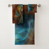 Rot-Türkis-Blau-Srauchmarmor abstrakt Badhandtuch Set (Insitu)