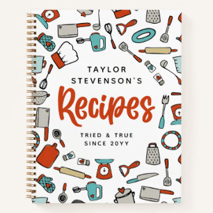 Rot Türkis handgezogene Kochutensilien Rezepte Notizblock