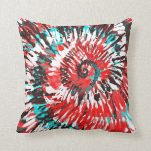 Rot Türkis Schwarz Weiß & Grau Tie Dye Kissen