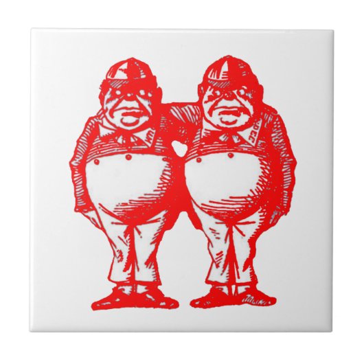 Rot Tweedle Dee u. Tweedle Dum Fliese (Vorderseite)